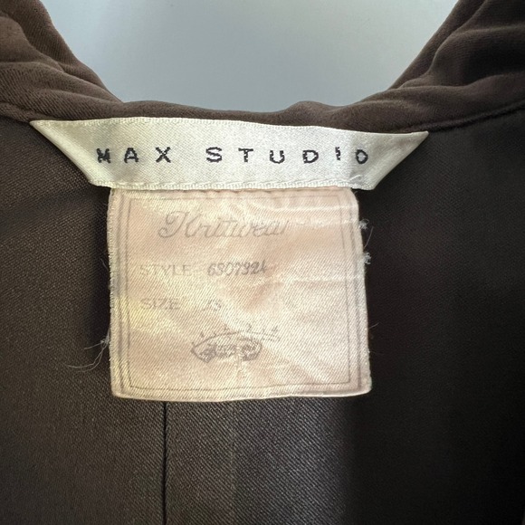 Vintage 90s Max Studio‎ Brown Button Down Jacket Dagger Collar Chic 70s Blazer - Picture 6 of 8